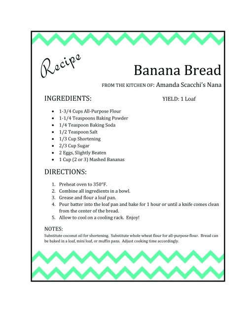 Banana Bread Recipe Card
